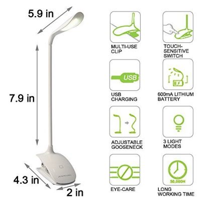[2 IN 1] Clamp on Desk Lamp – USB Rechargeable Dimmable Portable Led ...