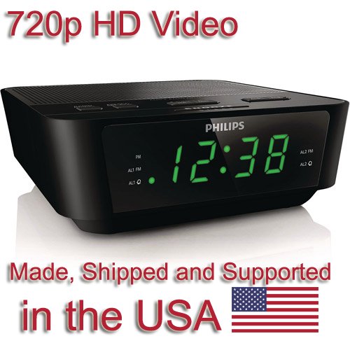 SecureGuard HD 720p Philips Alarm Clock Radio Spy Camera Covert Hidden Nanny Camera Spy Gadget