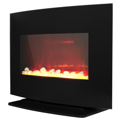 Warm House Black Curved Glass Electric Fireplace Heater