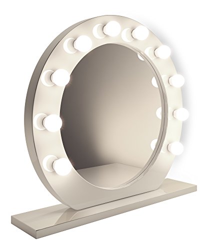 High Gloss White Round Hollywood Makeup Mirror with Cool White LED lamps k248CW