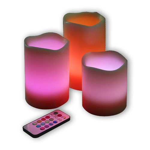 Primogiorno Battery Operated Roseo Flameless Color-changing LED Candle Light Set, With Remote Control & Timer Feature, Set of 3, Creating Romance Atmosphere W/Your Lovers
