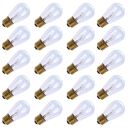 Brightown Pack of 20pcs 11 Watt Warm Clear Glass S14 Incandescent Light Bulbs with E26 Base Light Socket- Replacement Bulbs for Commercial Grade Outdoor Patio String Light