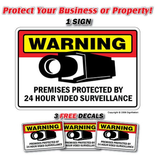 SECURITY SURVEILLANCE SIGNS 1 Sign & 3 Free Decal video