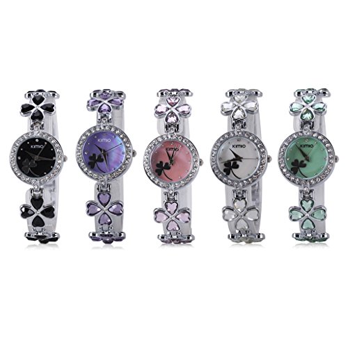 Excelvan Kimio Lucky Clover Ladies Quartz Bracelet Flower Diamond Wristwatch Woman Girls Stainless Steel Watch Reviews