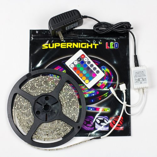 SUPERNIGHT (TM) 5M/16.4 Ft SMD 3528 RGB 300 LED Color Changing Kit with Flexible Strip Light+24 K IR Remote Control+ Power Supply