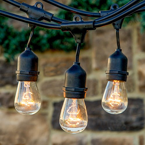 Brightech™ Ambience Pro – Outdoor Commercial String Lights with 11S14 Bulbs – 48 Feet String Light with 15 Heavy Duty Molded Rubber Light Sockets – Create a Unique Retro Look and Feel – Includes Hanging Loops – UL Listed for Indoor and Outdoor Use