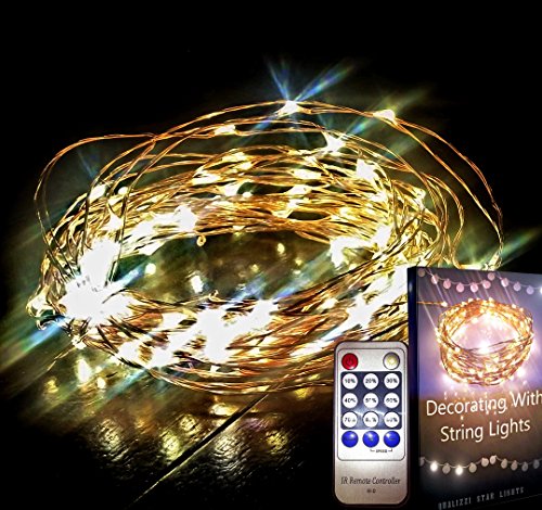 Starry Lights 20Ft /120 LEDs w/ Remote Control + Dimmer by Qualizzi®- Mini Warm White Led’s on Copper Wire + FREE e-Book! Dimmable Decorative String Lights with Wireless Switch. Get Your Desired Grade LED Color, From White to Yellow Amber – Wedding Decorations Accents. Clear extension and WHITE 110/220v Pw Adaptor, for U.S.A., E.U. & AU. Reviews