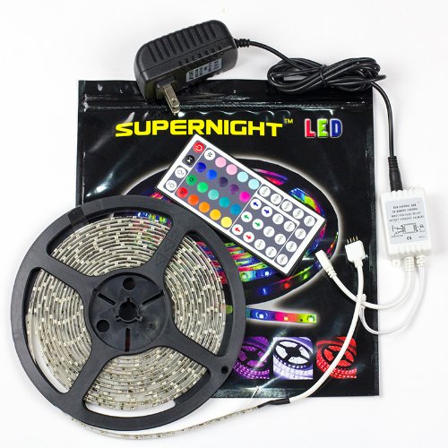 SUPERNIGHT (TM) 5M/16.4 Ft SMD 3528 RGB 300 LED Color Changing Kit with Flexible Strip Light+44 Key IR Remote Control+ Power Supply