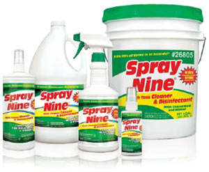 The various sizes of Spray Nine cleaner and disinfectant available