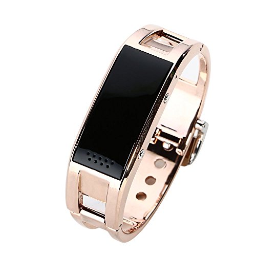 Luxury Multifunctional 316L Stainless Steel Smart D8 Bluetooth Bracelet Smart Watch with Date/Alarm Clock/Call history/Phonebook/Message/anti-lost/pedometer/sleep detection for Cellphone(Gold)