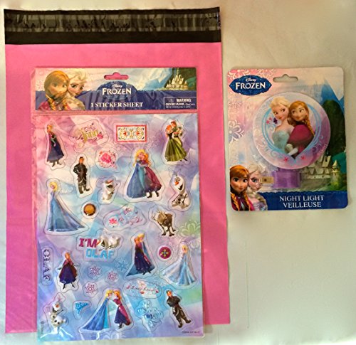 Frozen Purple Night Light Featuring Queen Elsa and Princess Anna and Puffy Stickers Gift Pack (29 Pieces) (Elsa and Anna)