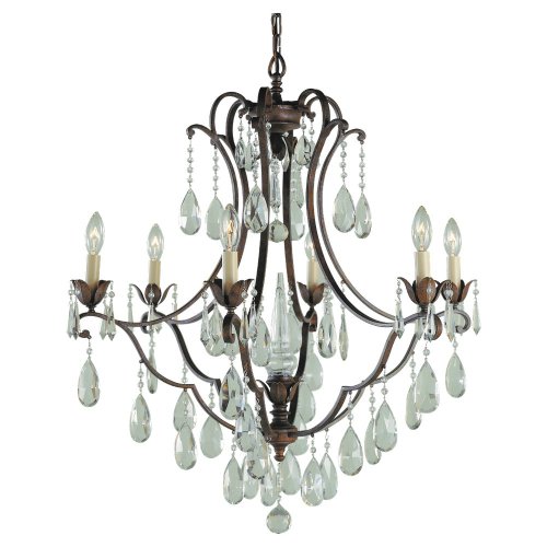 Murray Feiss F1883/6BRB Maison de Ville Six-Light Chandelier, British Bronze with Candelabra Sockets and Prismatic Glass Crystals