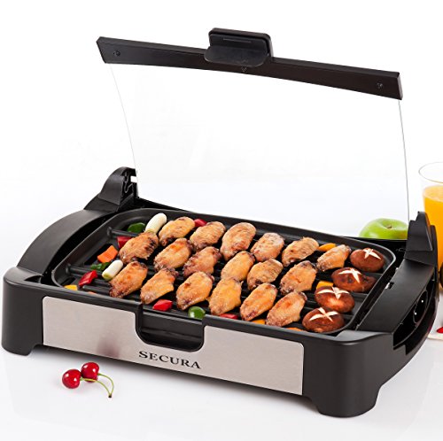 Secura 1700W Electric Reversible Grill Griddle with Glass Lid GR-1503XL