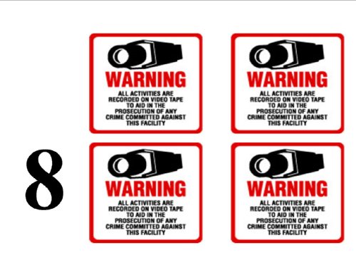 NEW! INSIDE MOUNT 8 Pack #204-IM Commercial Grade Outdoor / Indoor Security Surveillance CCTV Video Warning Decal – 4″x 4″