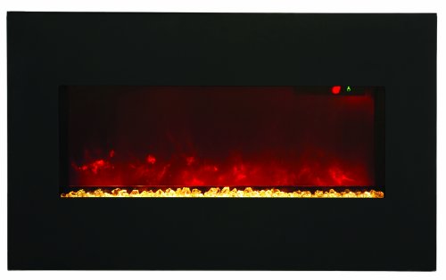Wall-Mount or Built-In LED Fire Effect Electric Fireplace w/ 34″ Wide Black Glass Frame