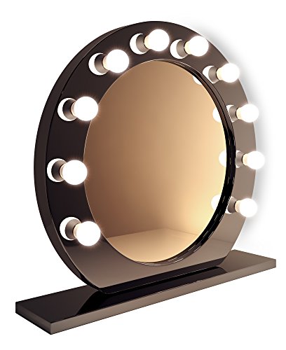 High Gloss Black Round Hollywood Makeup Mirror with Dimmable lamps k249