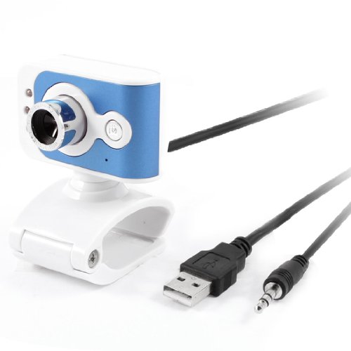 White Blue White Light 3 LEDs USB 2.0 PC Web Cam Camera w Mic for Desktop Laptop