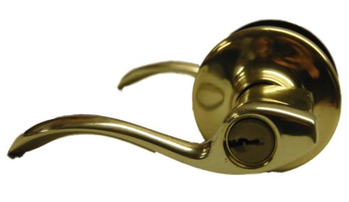 Kwikset Polished Brass Exterior Locking Lockset Door Knob Saxton Lever Left Hand