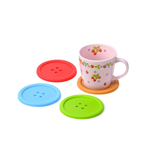 Surker 5pcs Button Coaster Colourful Silicone Cup Drinks Holder Mat Tableware Placemat Gift Ha00042(5)