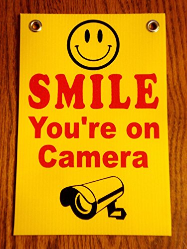 Grommets Security Surveillance Smile You’re on Camera Sign Size 8″x12″ Printed 1-Side