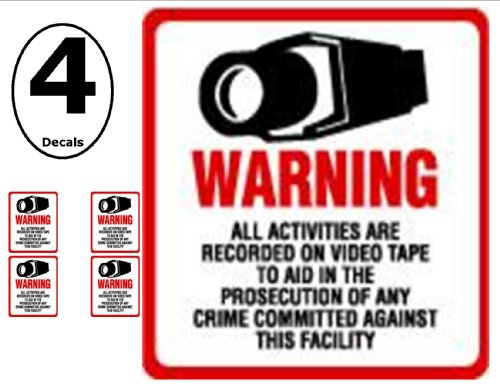 NEW! INSIDE MOUNT 4 Pack #204-IM Commercial Grade Outdoor / Indoor Security Surveillance CCTV Video Warning Decal – 4″x 4″