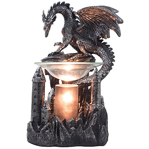Mythical Winged Dragon Guarding Castle Electric Oil Warmer or Wax Tart Burner for Decorative Medieval & Gothic Decor Statues and Figurines As Aromatherapy Essential Scented Oil Gifts for Dragon Lovers