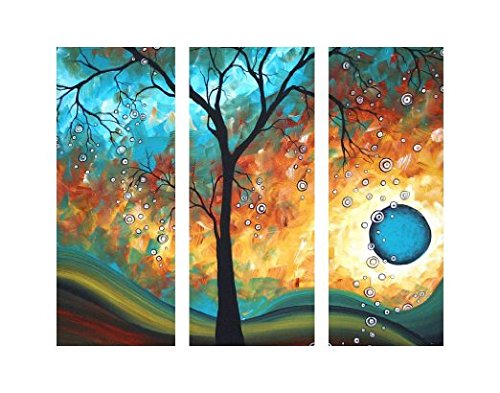 TJie Art Hand Painted Mordern Oil Paintings Wall Decor Sun Tree Abstract Clouds Home Landscape Oil Paintings Splice 3-piece/set on Canvas