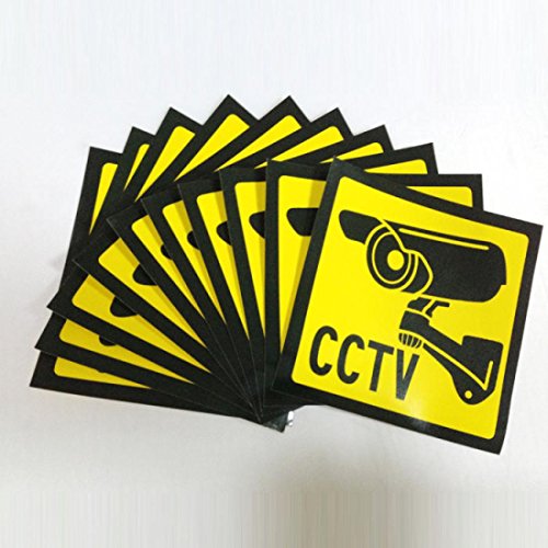 Stickers Signs Warning Decal Surveillance Security Camera Yellow and Black 10 PCS