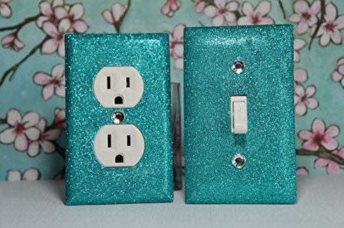 AQUA Glitter Switch Plate Outlet Covers SET OF 2. ALL Styles Available!
