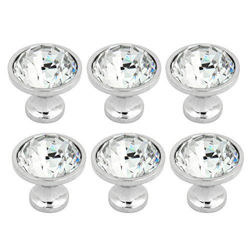 Bling Faux Crystal Cupboard Dresser Door Pull Handle Round Knob 6 Pcs
