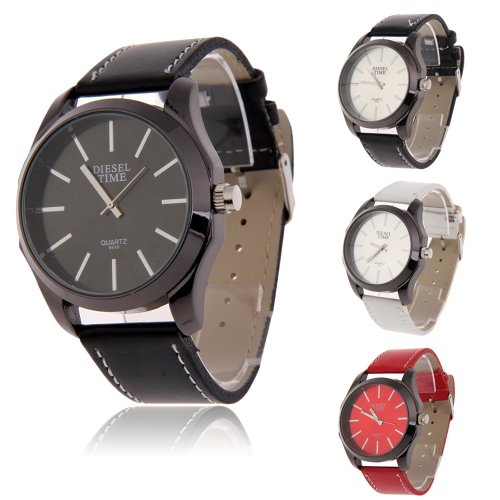 Vktech Classy Unisex Wrist Watch Single Quartz Movement Leather Watchband Alloy