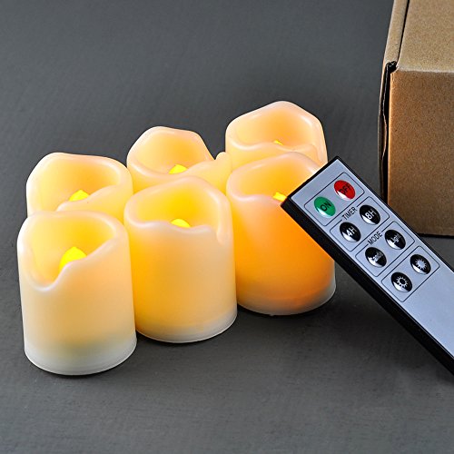 HKSL Set of 6 LED Flameless Votive Candle Amber Yellow Flame with Timer Remote Control Battery Operated Reviews