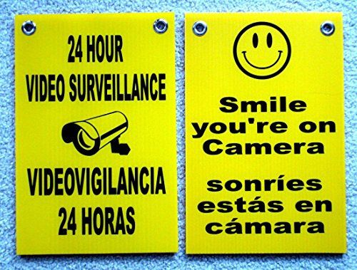 2Pcs Smile Coroplast Signs Size 8″ x 12″ Video Surveillance 24 Hr Security Spanish English Reviews