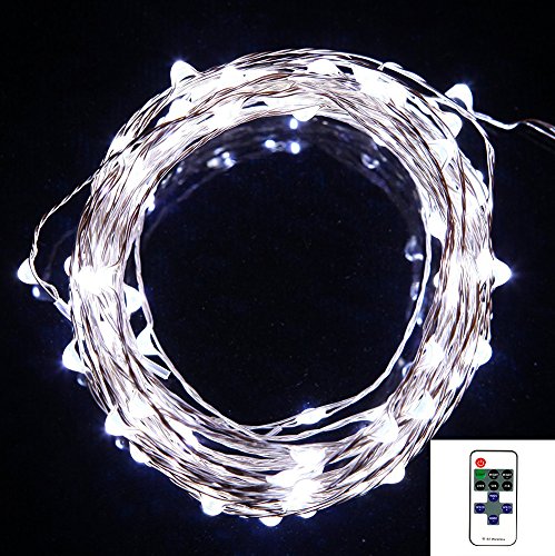 AMARS Waterproof 10m/33ft 100leds LED String Starry Lights White Dimmable LED Fairy Light on Copper Wires for Wedding Party Home Bedroom Livingroom with Mini Dimmer and Remote Controller