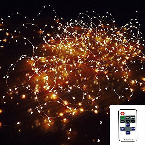 AMARS 10m/33ft 100leds LED Copper String Starry Lights Warm White Waterproof LED Fairy Light Wedding Party Festival Home Bedroom Livingroom Decorative Lights with Dimmer, 12V Power Adapter and Remote Control