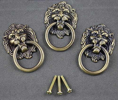 6 pieces Vintage Lion Head Ring Dresser Drawer Cabinet Cupboard Door Pull Handle etal Lion Head Style Door Pull Handle Knobs, Bronze Tone Reviews