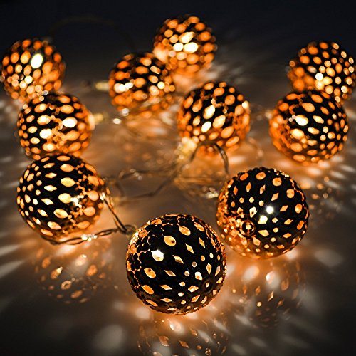 Volador Battery Operated String Lights 4.5ft 10 LED Copper Moroccan Orb ...