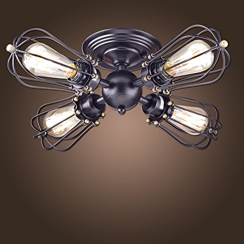 YOBO Lighting Oil Rubbed Bronze Wire Cage Vintage 4-Lights Semi-Flush Mount Ceiling Lights Fixture 